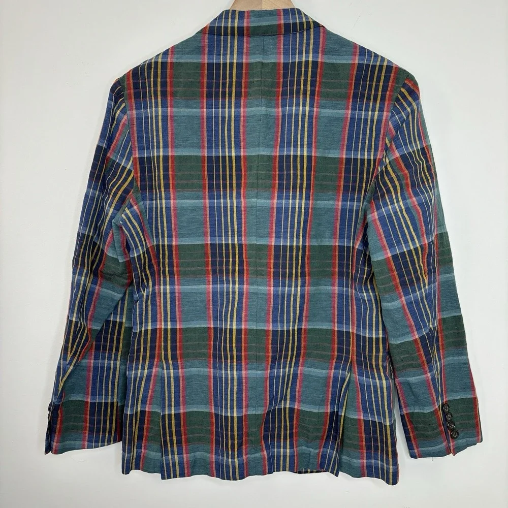 J Crew Ludlow Unstructured Madras Plaid Blazer 36 Slim‎ Linen Preppy Italian Ivy